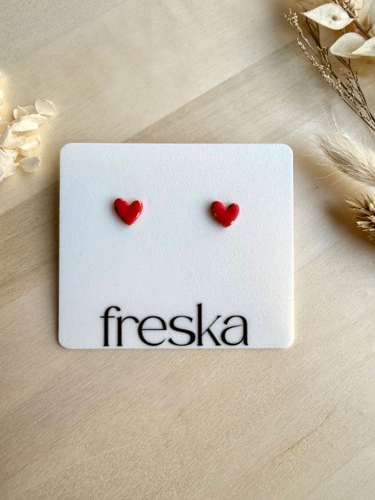 Kolczyki serduszka czerwone 9 mm, handmade, stal chirurgiczna