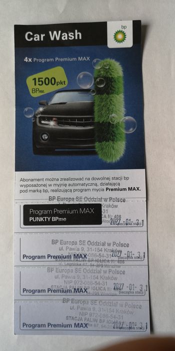 Karnet na myjnię BP premium max