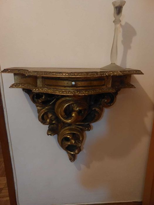 Conjunto Antigo de Espelho com Mísula de Parede – Estilo Clássico