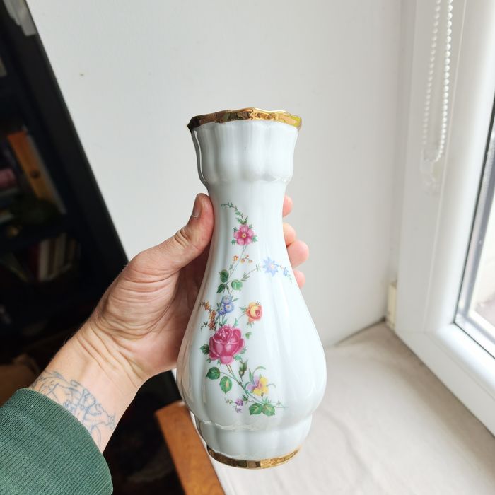 Wazon Wałbrzych w Kwiaty złocony Porcelana PRL