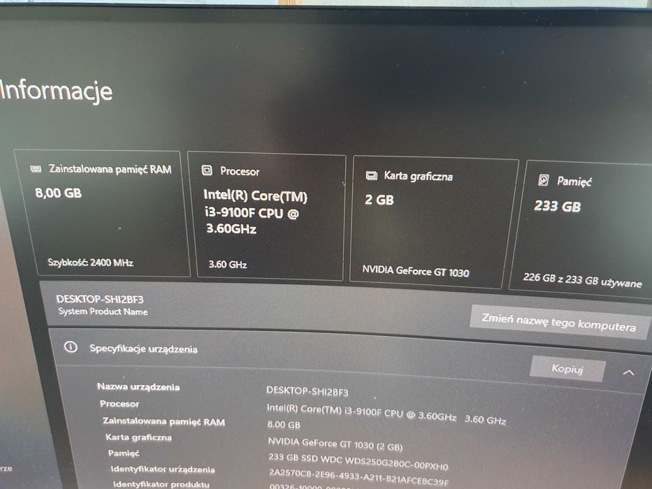 Komputer 
Intel Core i3-9100F
