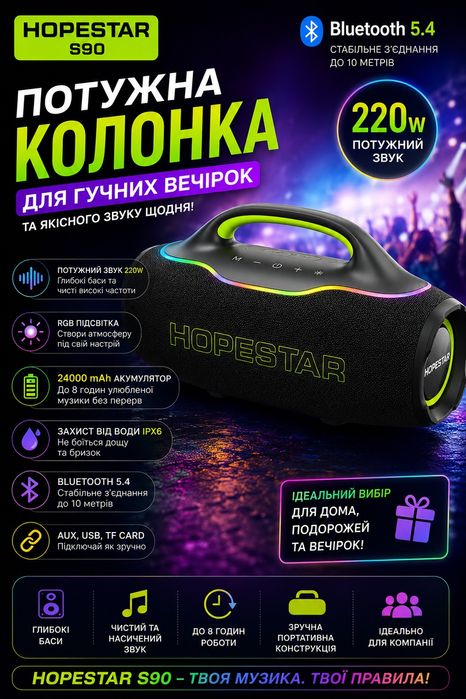 HOPESTAR S90 220W Bluetooth колонки (НОВІ) чорні
