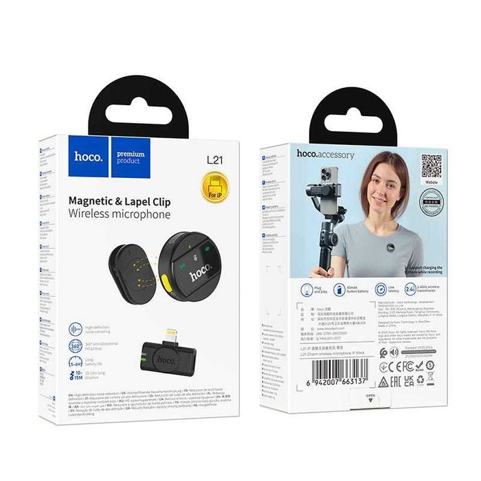 Микрофон беспроводной петличный HOCO L21 Lightning ENC 10-15 м 5-6 ч