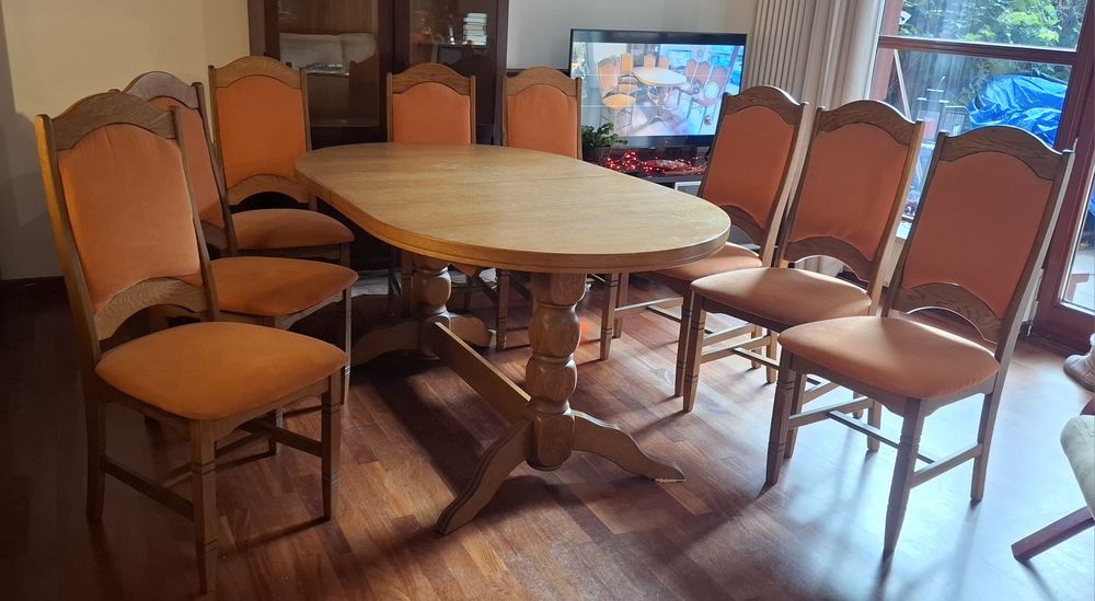 Stół owalny rozkładany dąb rustikal + 8 krzeseł