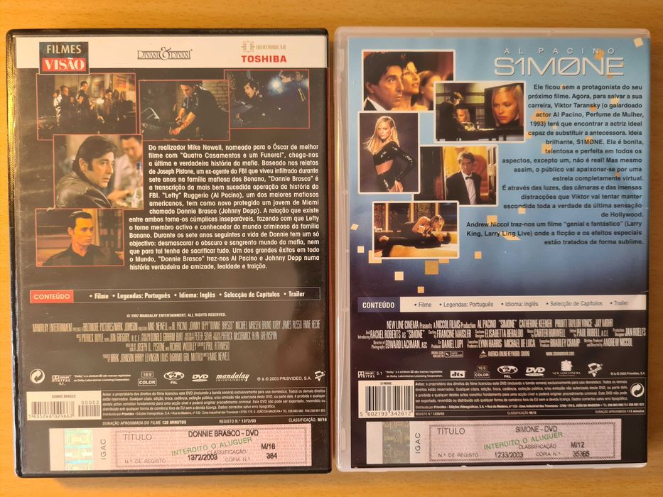 2 filmes em DVD com Al Pacino: "Donnie Brasco" e " S1mone"