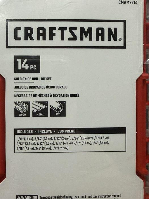 Набір 14 свердл із
золотистим оксидним покриттям Craftsman
СМАМ2214