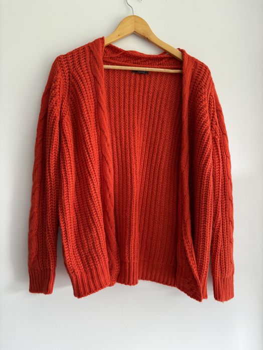 Primark pomarańczowy sweter, Kardigan warkocz splot M L