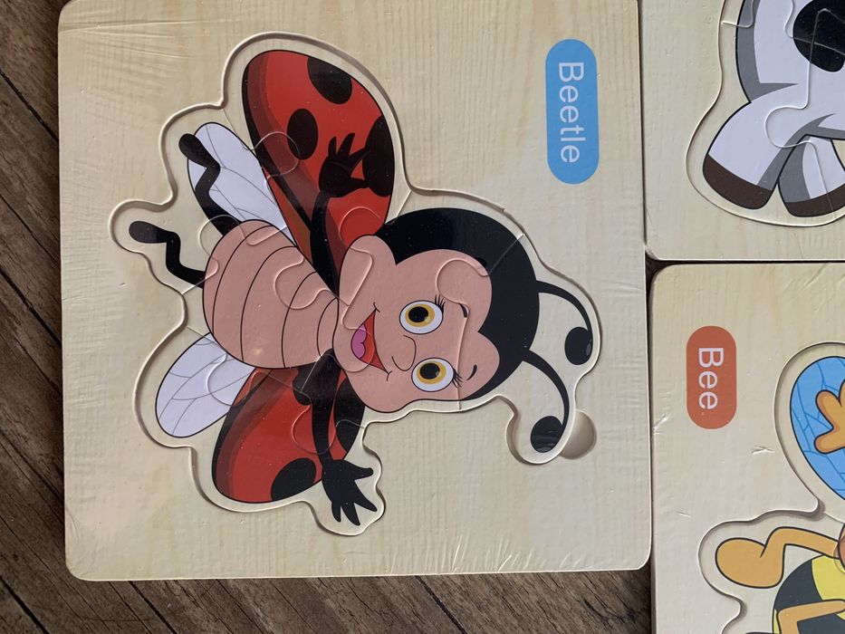 Nowe zafoliowane drewniane puzzle układanka 3 sztuki