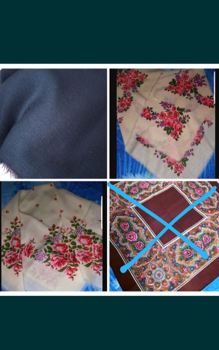 Платок шерсть  винтажный в украинском стиле.Платок черный СССР.Шарф