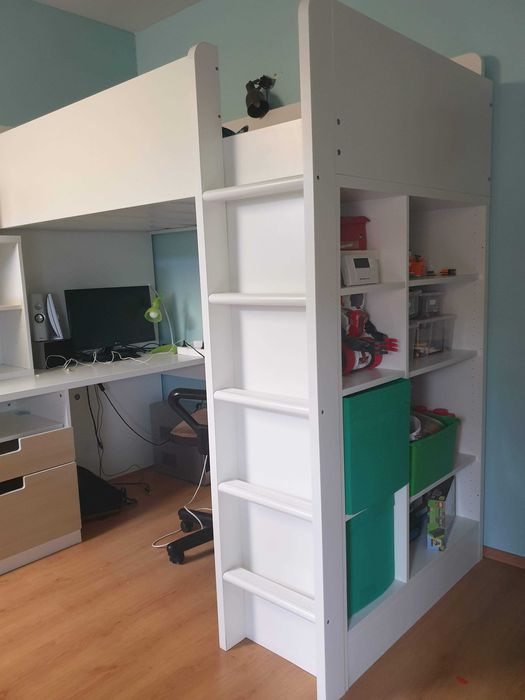 Łóżko piętrowe Ikea Samstad wraz z biurkiem i regałem + krzesło gratis