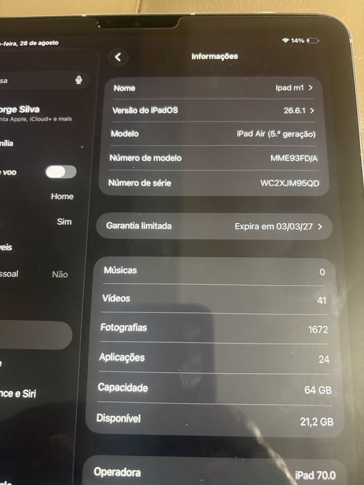 Ipad M1 air 5 wifi celuar como 10 ciclos carregamento