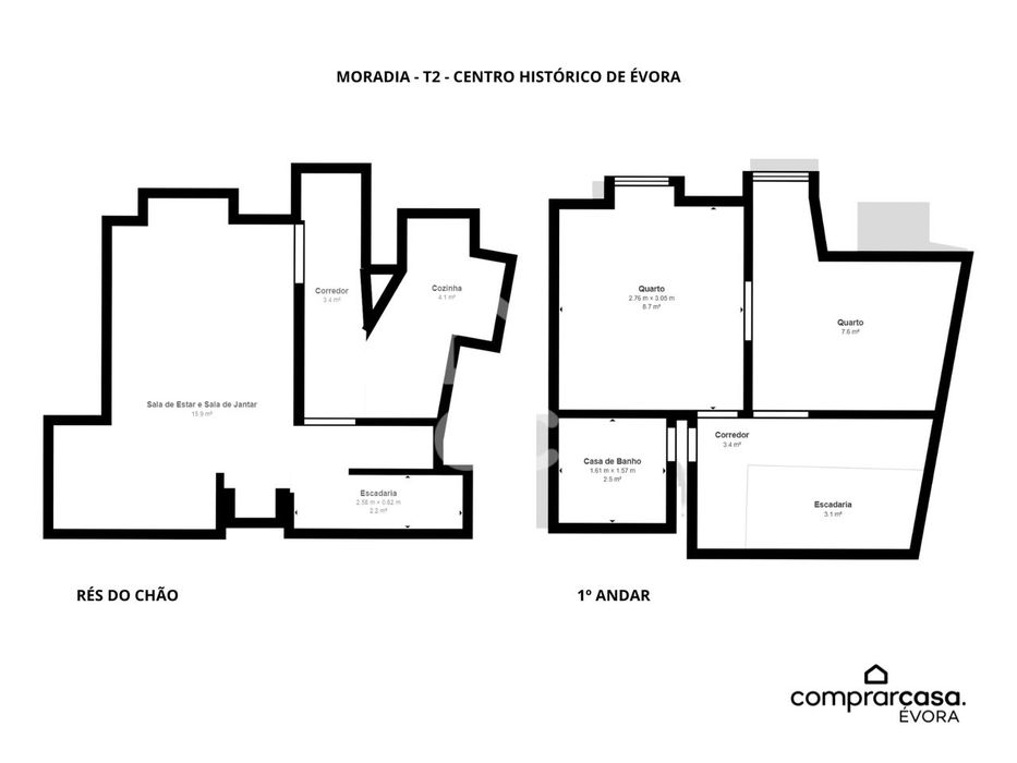 Moradia T1+1 de Rés do Chão e 1º andar no Centro Histórico de Évora