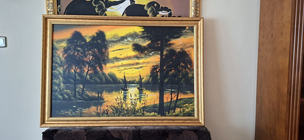 Duży obraz olejny 112 x 77 w ozdobnej ramie