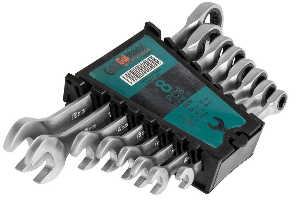 Набор рожково-накидных ключей с трещёткой 8-19мм Gut Meister GM-0308