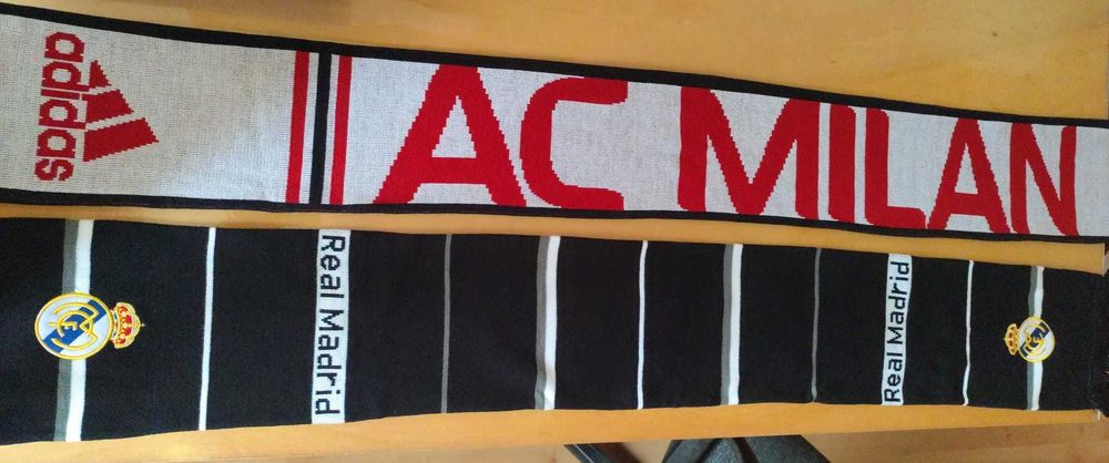 Cachecóis Oficiais - Real Madrid e AC Milan (Como Novos)