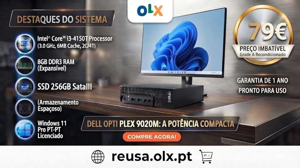 Mini PC Dell Optiplex 9020m 4ªGen. | i3-4150T-3.0G | 8G-DDR3 | SSD 256GB | W11