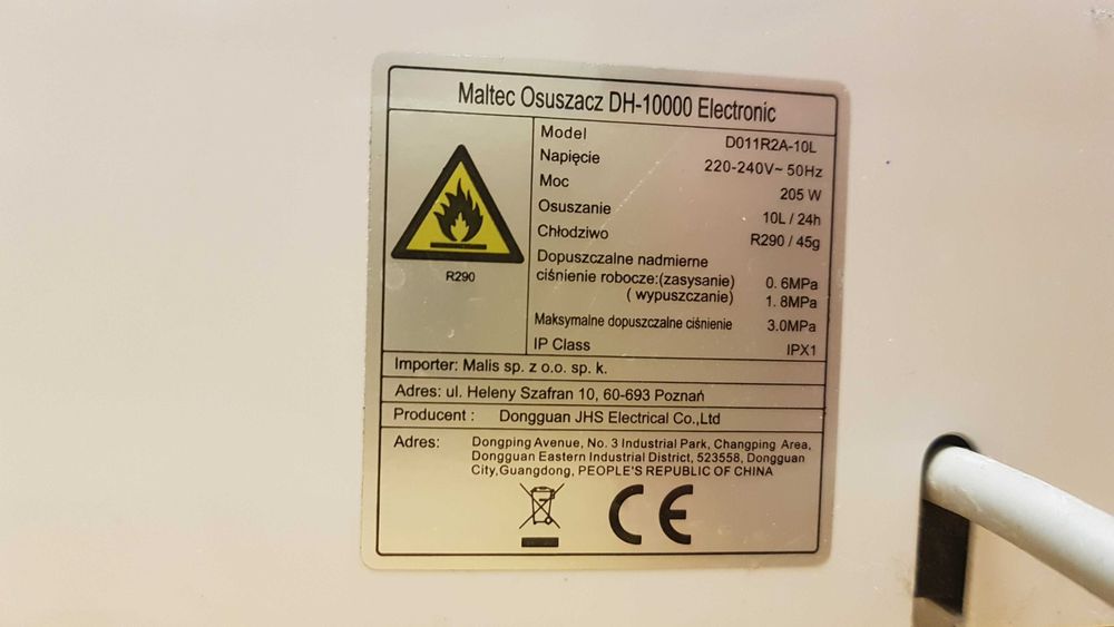 MALTEC Osuszacz DH-10000 10l/24h 205W zbiornik 2l