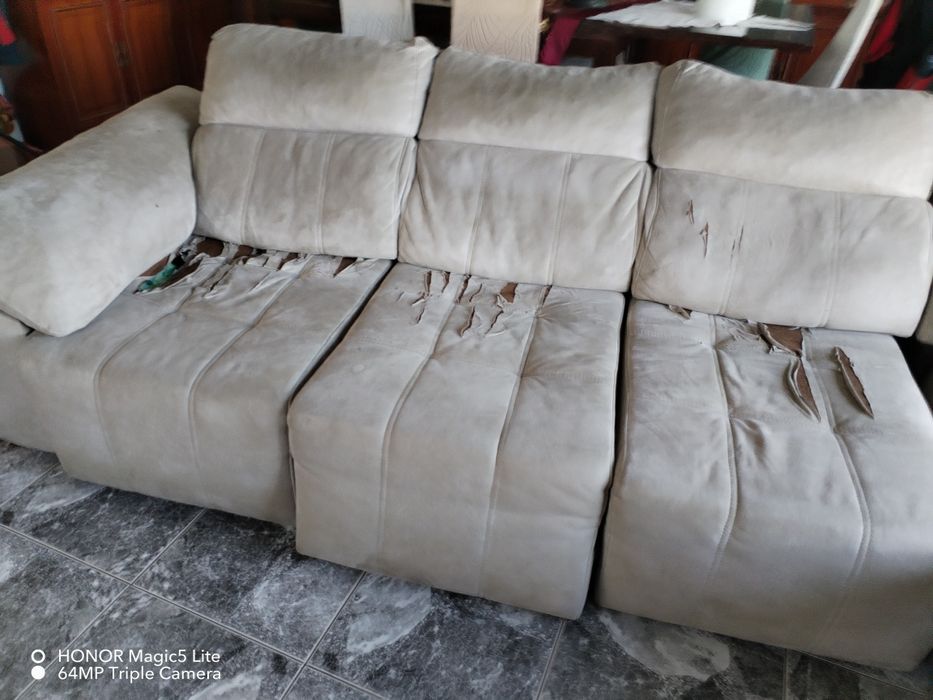 Sofas ofereço. Estao assim por causa do cao