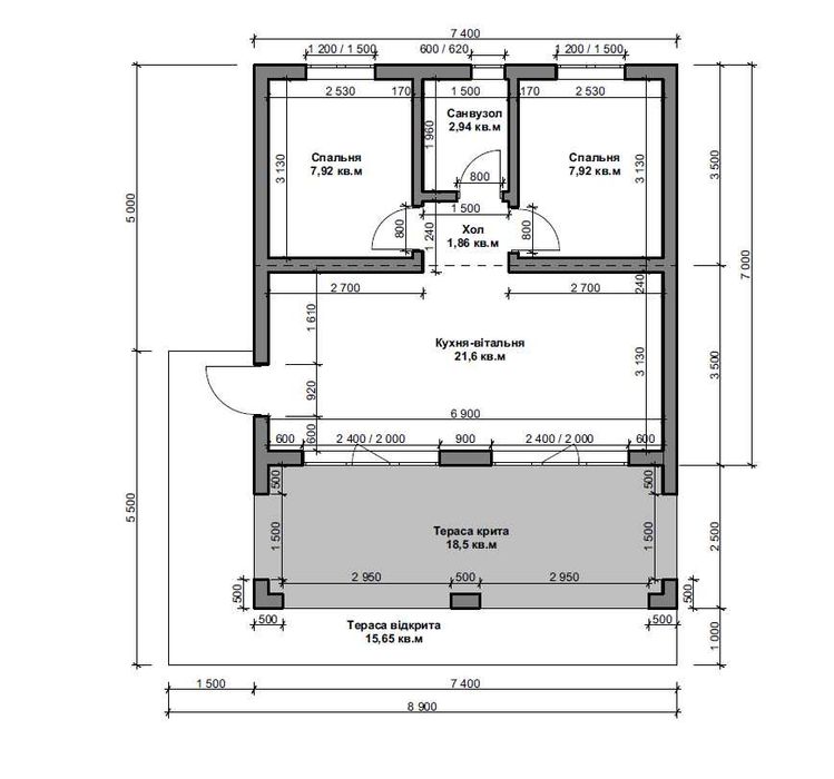 Каркасний будинок 52 м2 з терасою. Фундамент та меблі під ключ