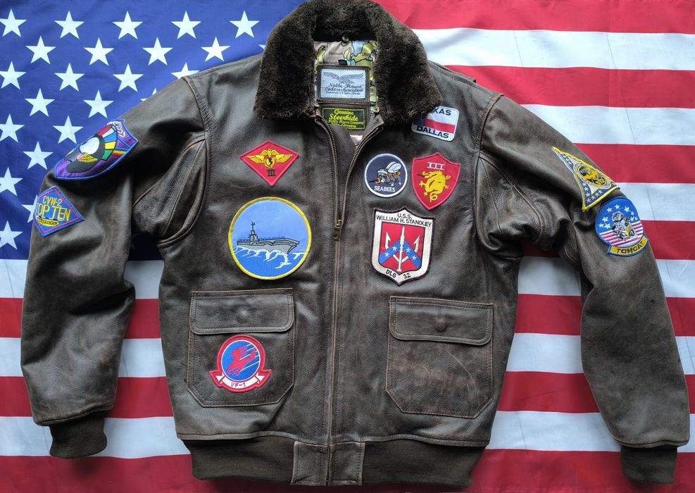 Top Gun pilotka XL skóra naturalna XXL bomberka 2XL USN Noble House