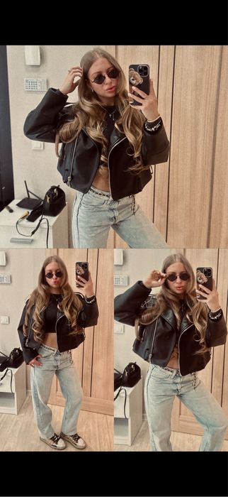 шкіряна куртка в стилі zara stradivarius bershka