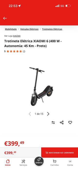 Trotinete Elétrica XIAOMI 6 (400 W - Autonomia: 45 Km - Preto)