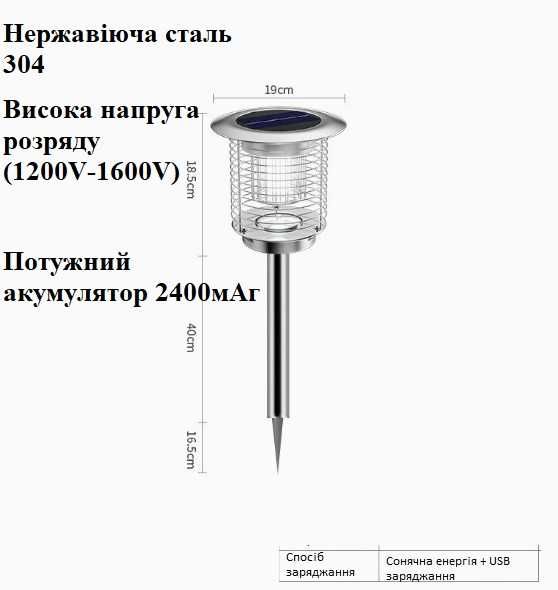 Лампа 2в1: світильник + потужний знищувач комарів, сонячна + USB