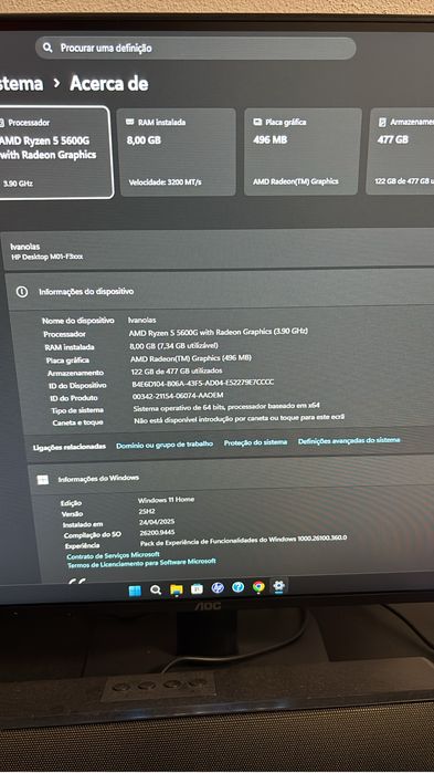 Computador Hp + Monitor Aoc + rato e teclado