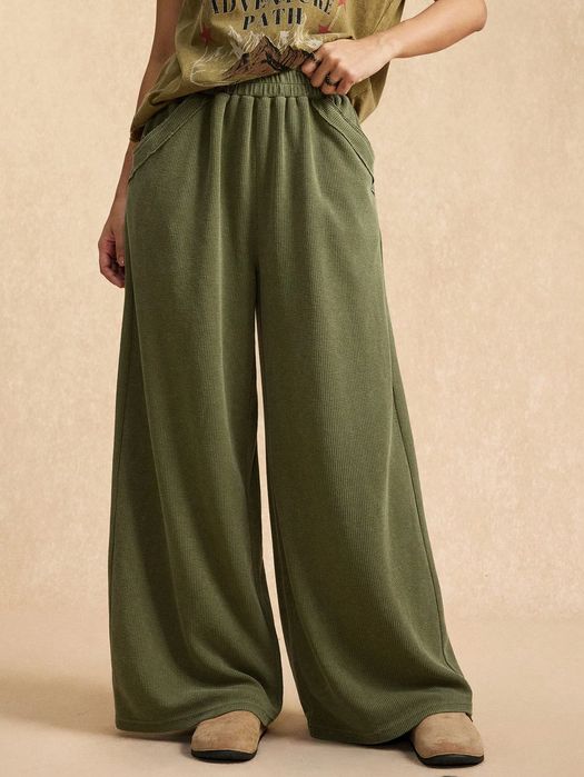 Spodnie damskie teksturowane palazzo wide leg zielone casual SHEIN L