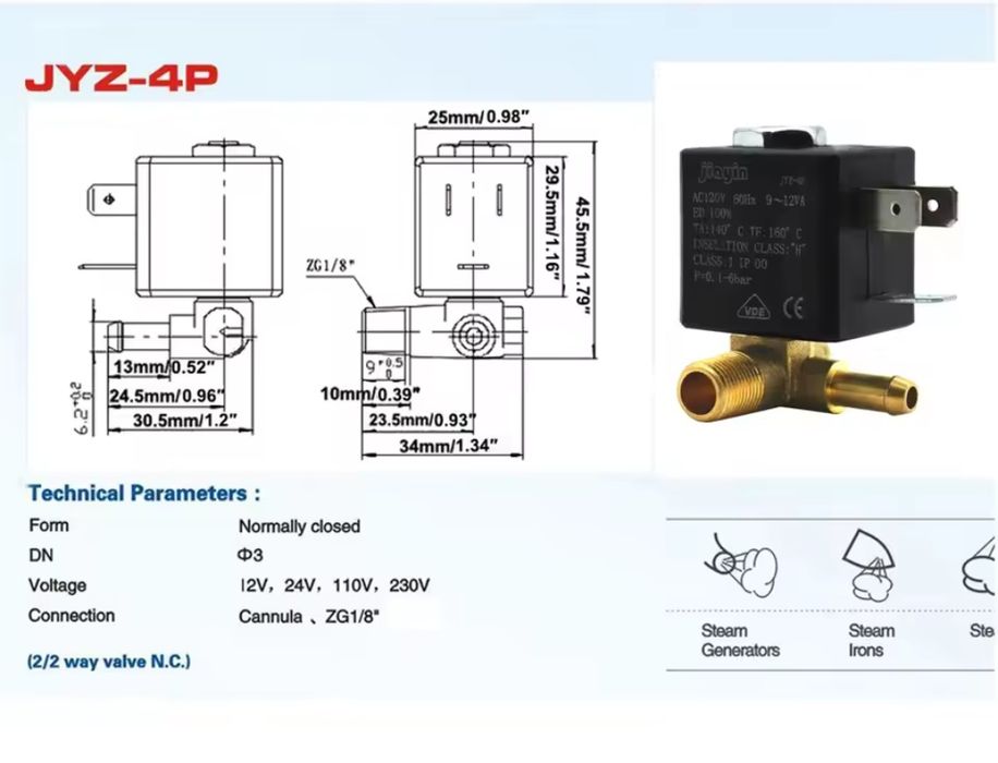 Клапан электромагнитный Jiayin JYZ-4P 230v, 9-12va