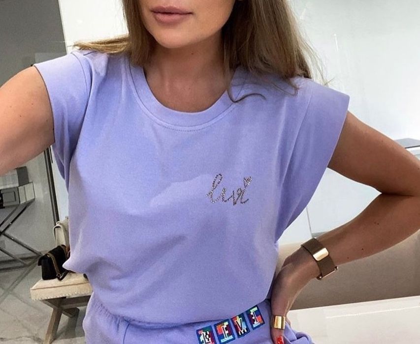 Damski tshirt z nadrukiem cekinki Luvi