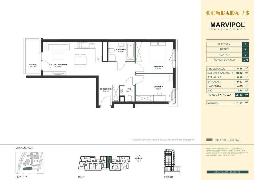 3-pokojowe mieszkanie 58m2 + loggia