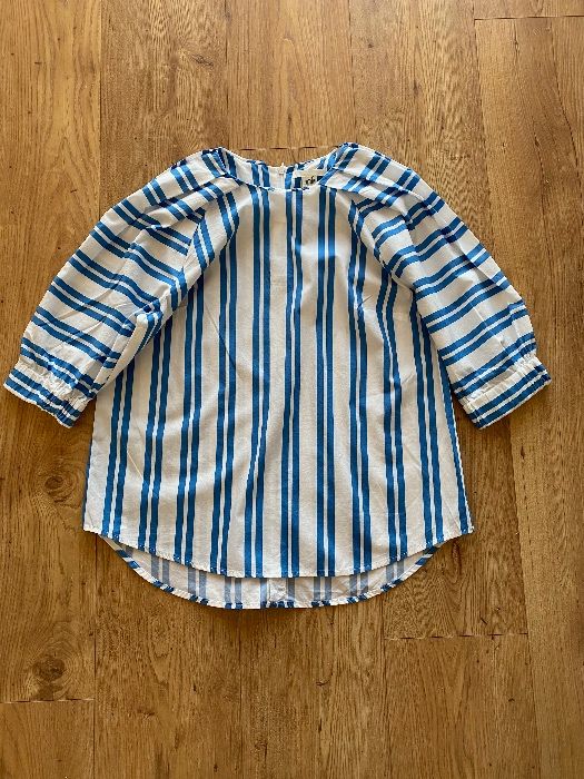 Bluzka H&M w paski biały niebieski szerokie rękawy 38 bawełna