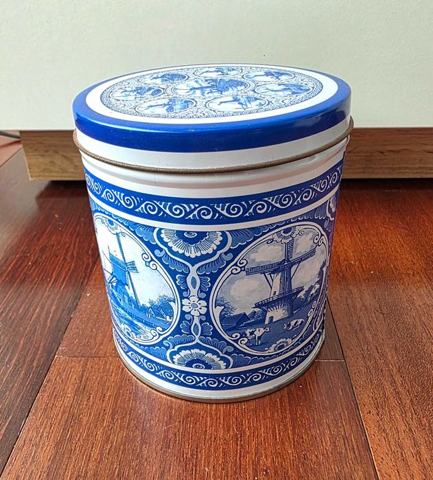 Caixa/ lata para bolachas azul e branca Amesterdão