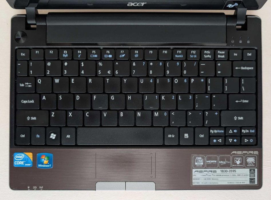 Laptop Acer Aspire 1830/11.6"/i3-330UM-1.2GHz/8GB/SSD256/Win10/Gw