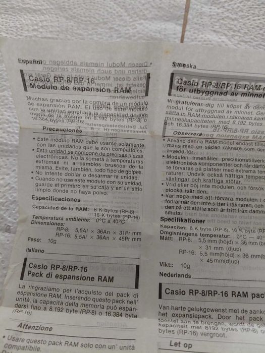Memória RAM  Casio RP-16 para calculadora