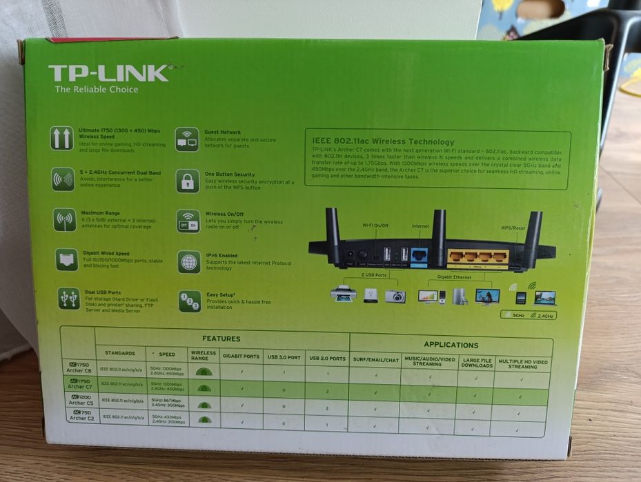 Двохдіапазоний 2,4 та 5 ГГц WiFi Роутер TP Link Archer C7 AC1750
