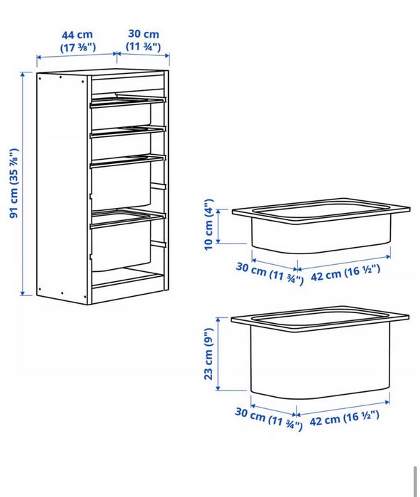 Dwa regały trofast z pojemnikami