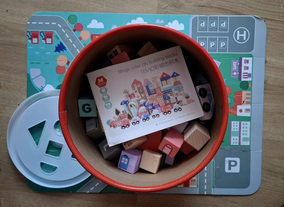 Drewniane klocki 115 elementów, city building, miasto, droga