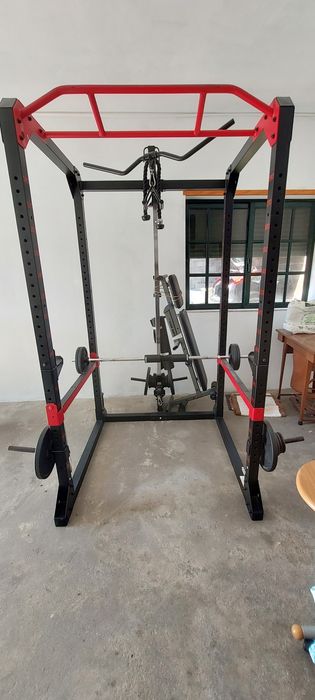 Rack musculação Corength Pesos Barra e Banco