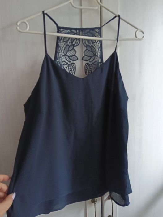 Granatowa elegancka bluzka z haftem 42 44 XL XXL
