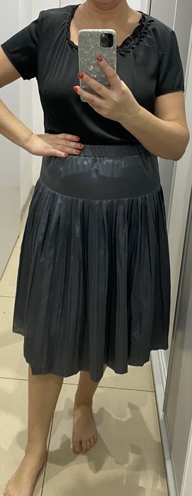 Spódnica plisowana i bluzka vintage satynowa na gumce m-xl