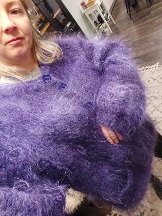 Sweter moher handmade ombre fiołek fiolet puszek włochacz unikat cudo!