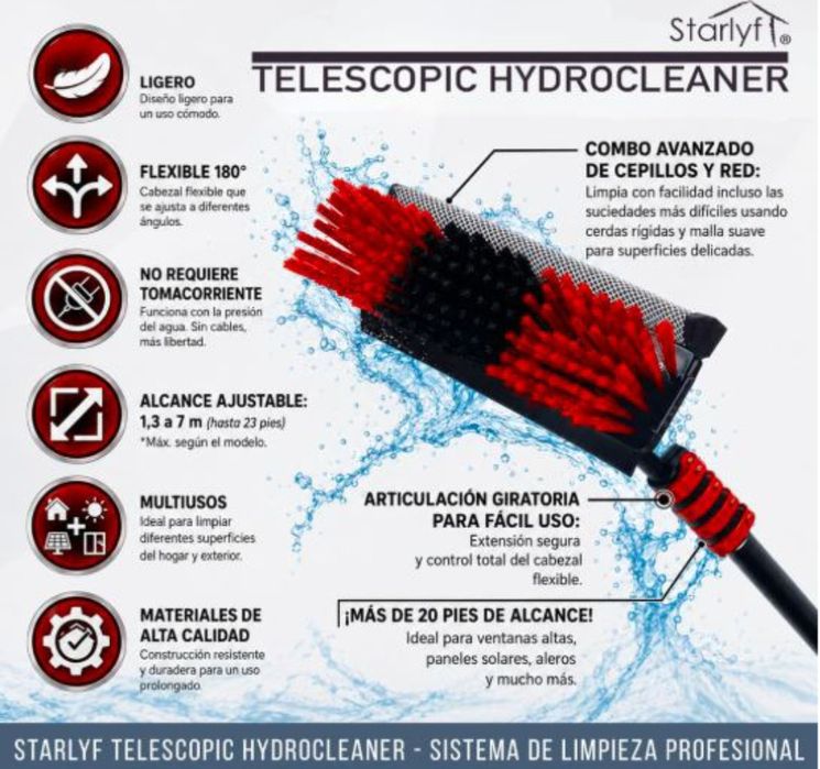 Vassoura telescópica extensível até 7 metros e com dispensador de sabão ideal para lavar telhados
