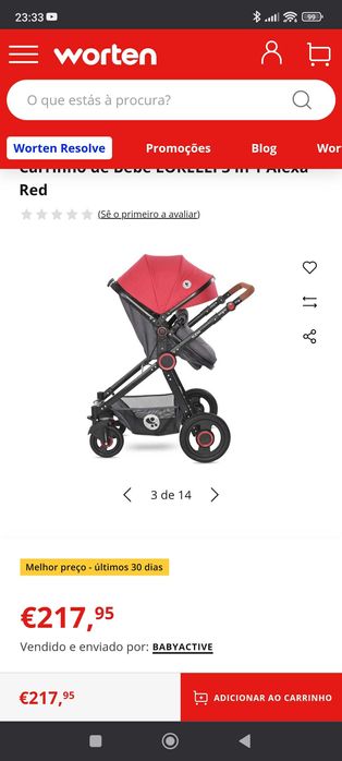 Carrinho 3 em 1 marca Lorelli