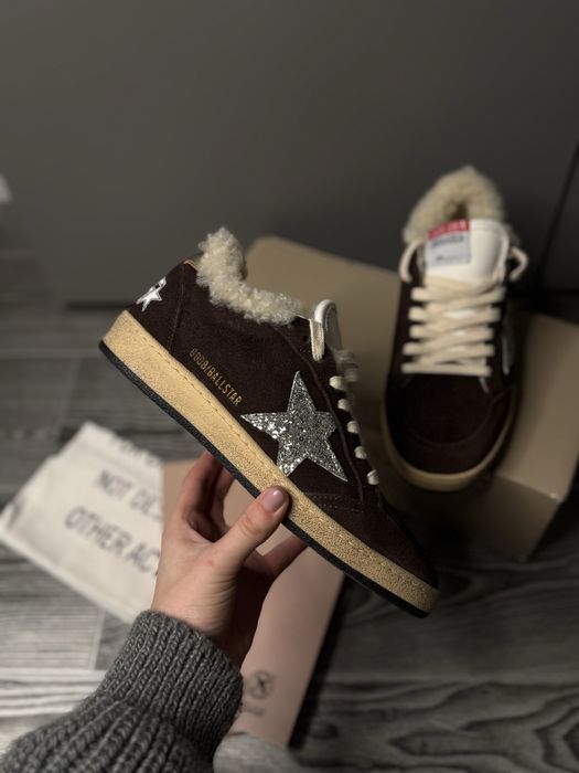Кеды зимне голедн гуз с мехом замшевые коричневые golden goose