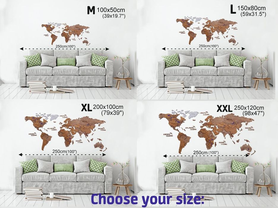 Інтерьерна Дерев'яна Мапа Світу. Подарунок дитині. Декор дитячої