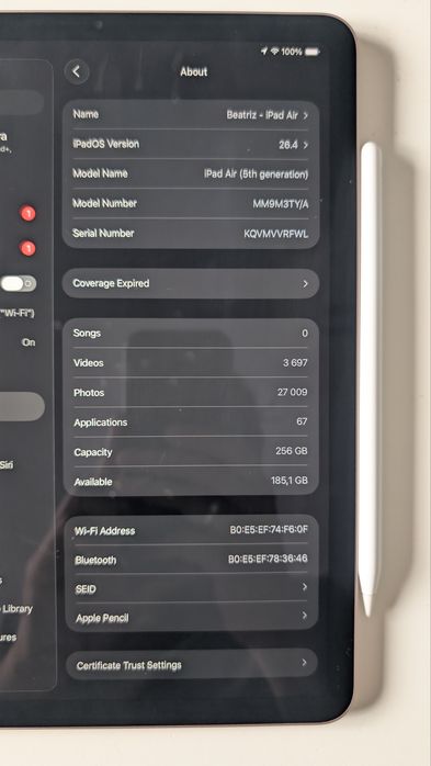 iPad Air 5 (M1) 256GB Rosa + Apple Pencil 2 + Capa | Como Novo