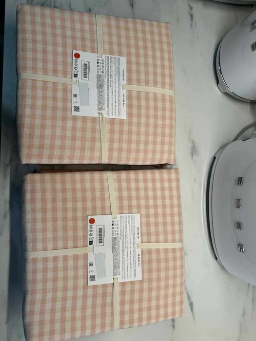 Pościel ZARA Home NOWA!! 220X220 len + bawełna kratka vichy, krata róż