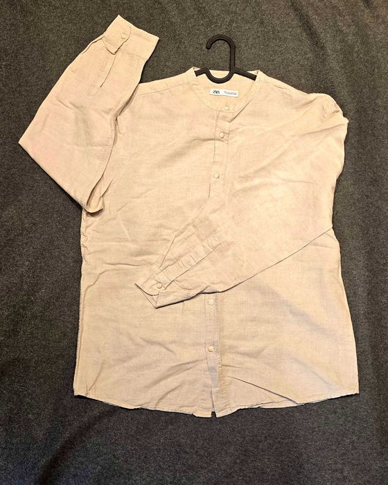 Lniana koszula Zara z długim rękawem, rozmiar L